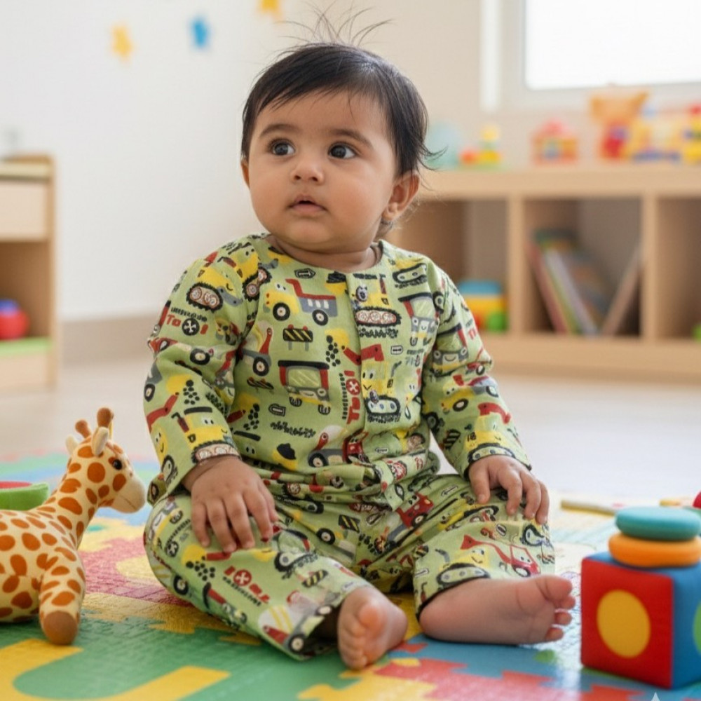 Image of Light Olive Green Contruction Vehicle Print Set