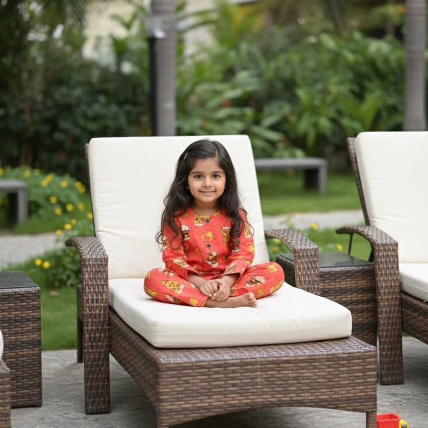 Valentine Red Pizza Burger Print Night Dress