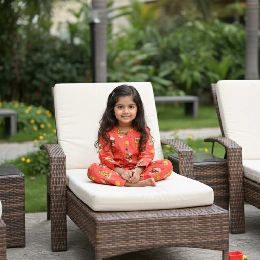 Image of Valentine Red Pizza Burger Print  Night Dress