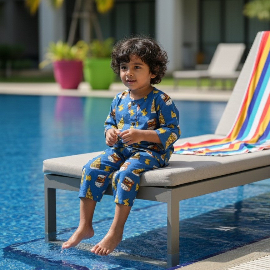 Electric Blue Pizza Burger Print Night Dress