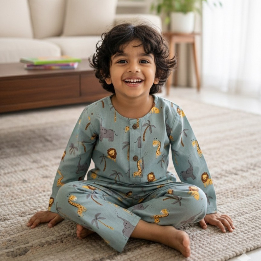 Image of Bluish Grey Jungle Print  Night Dress