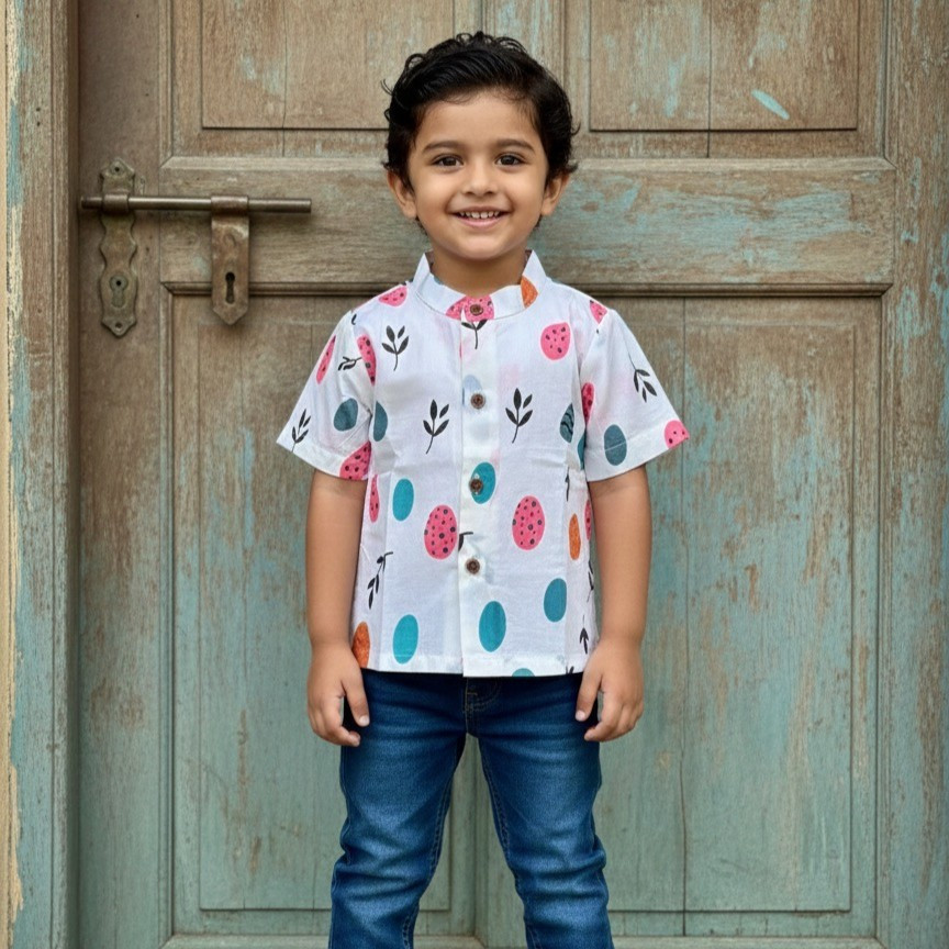 White and Playful Dot Print Shirt