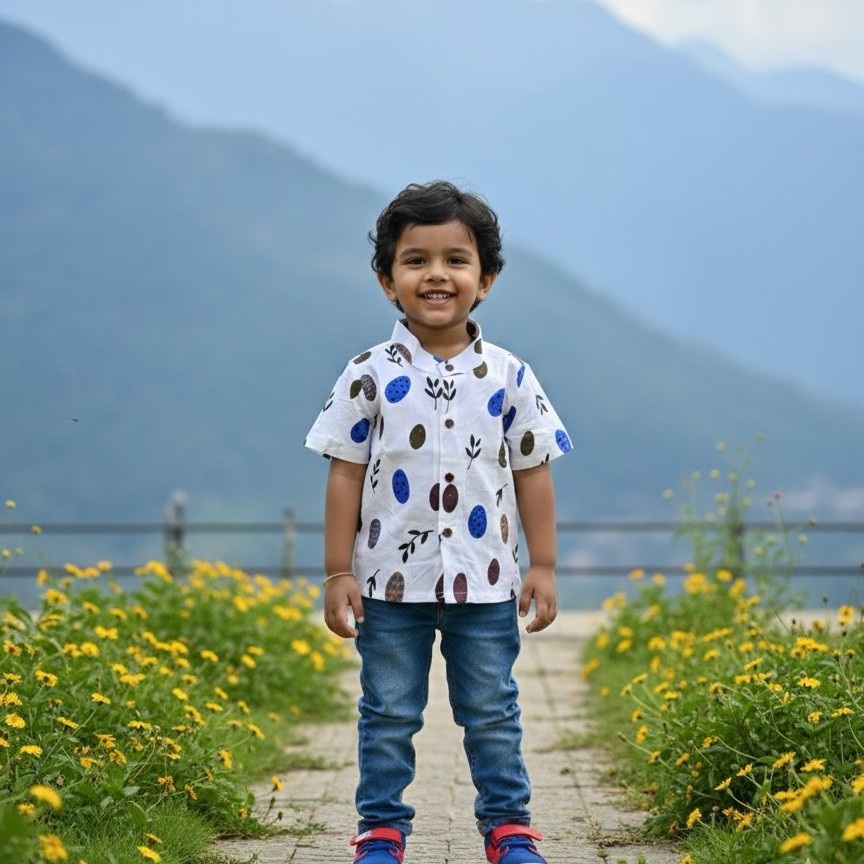 White and Playful Dot Print Shirt