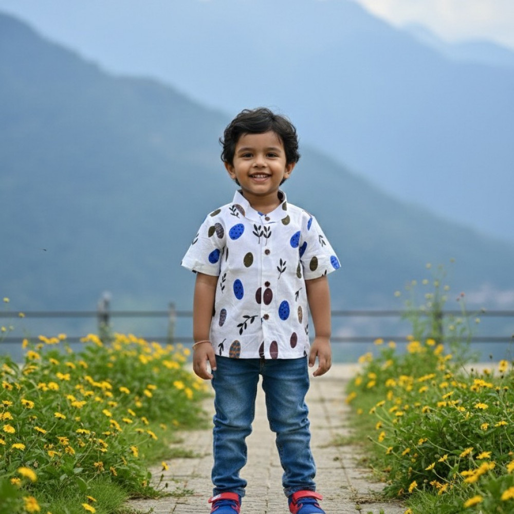 Image of White and Playful Dot Print Shirt