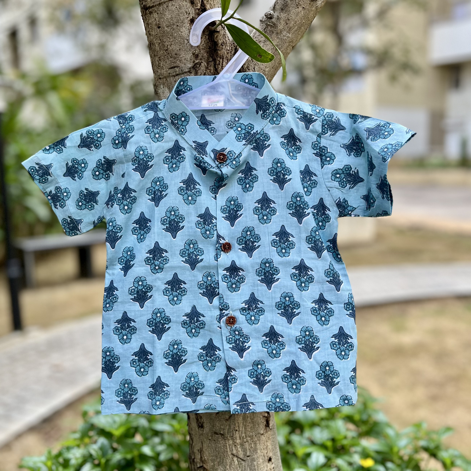 Blue Cotton Floral Shirt
