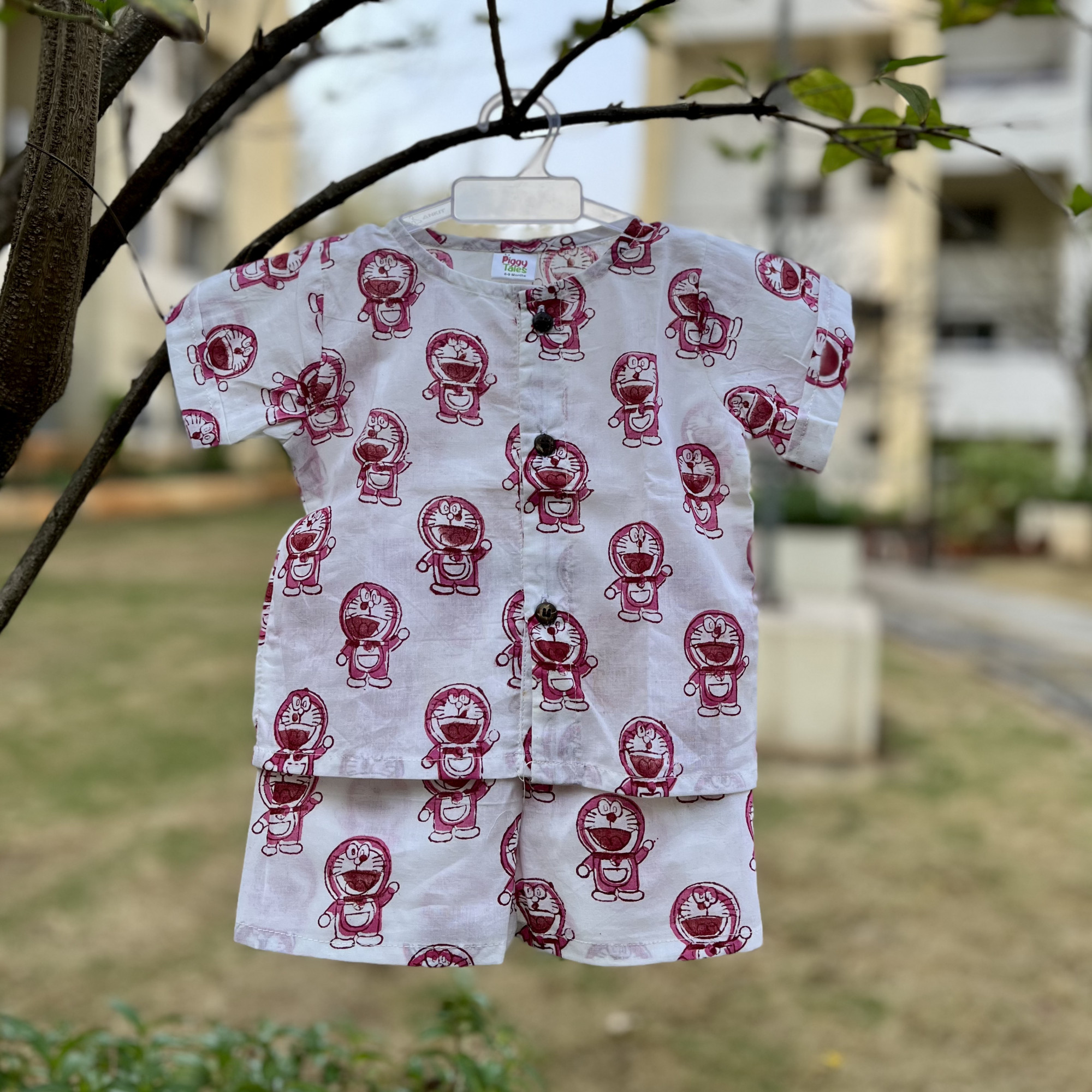 White and Pink Doremon Print Set