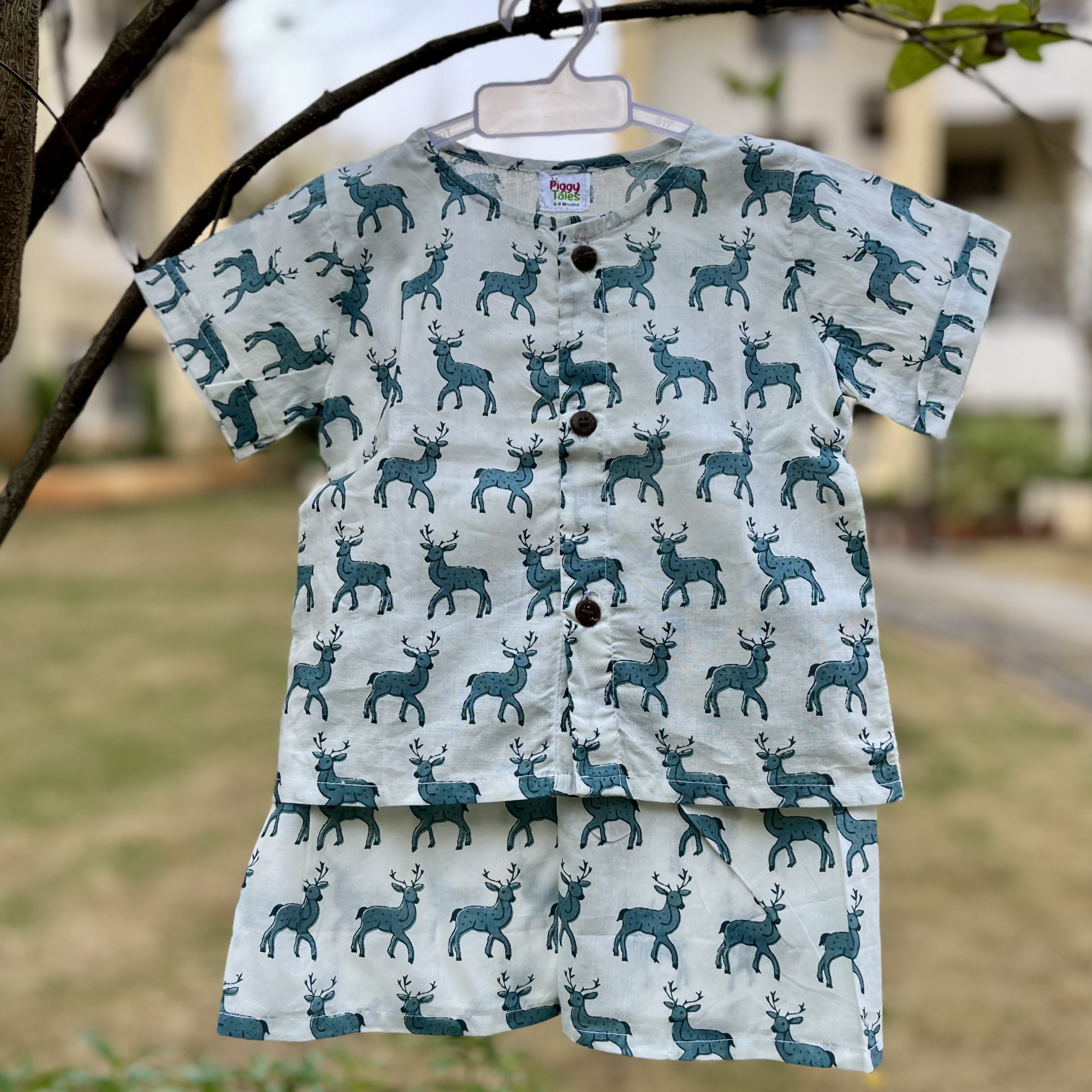 Teal Grey Reindeer Print Set