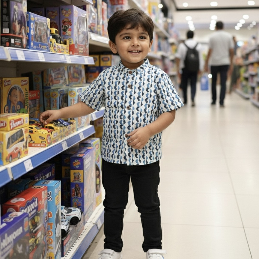 Indigo Geometric Print Shirt
