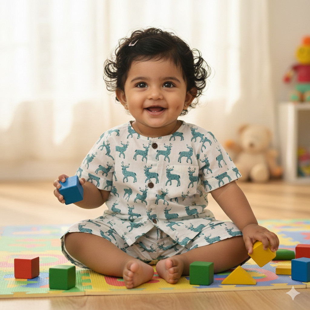 Teal Grey Reindeer Print Set