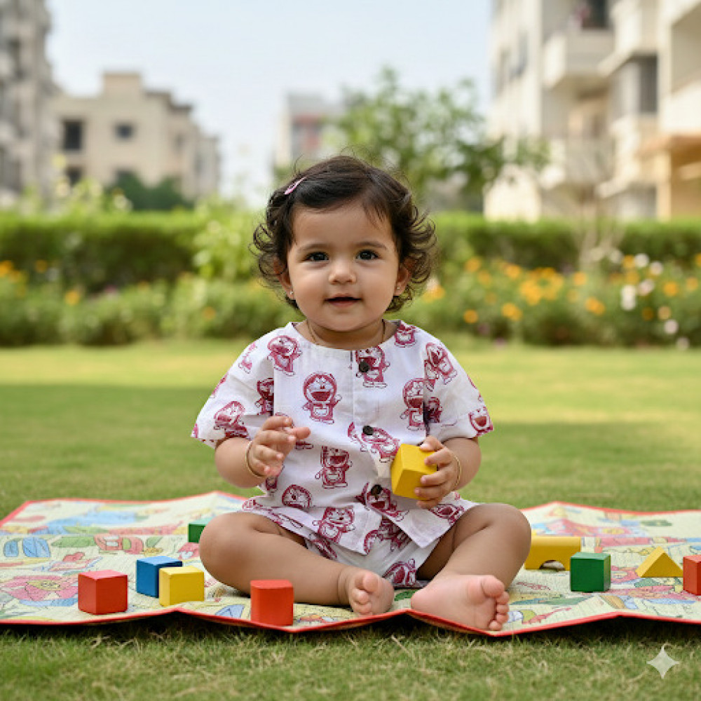 Image of White and Pink Doremon Print Set