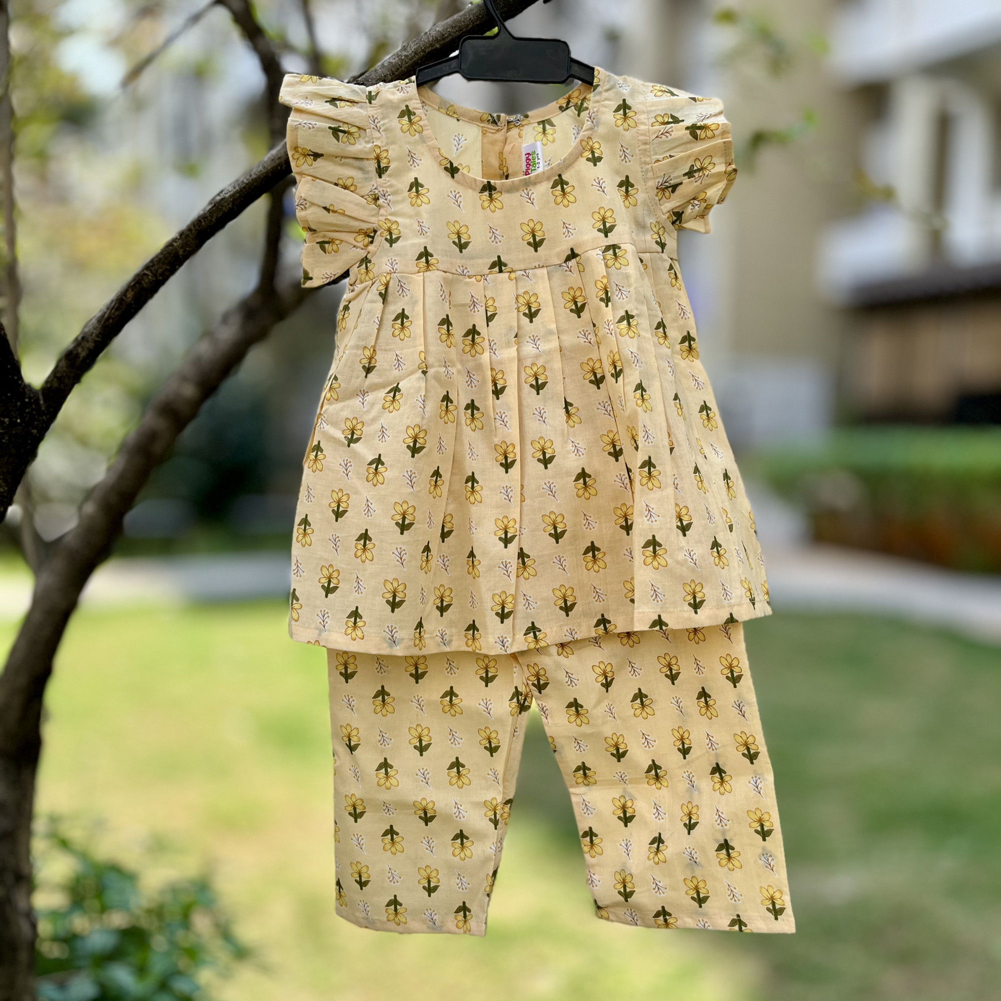 Lemon Yellow Meadow Frock-Style Top and Pants