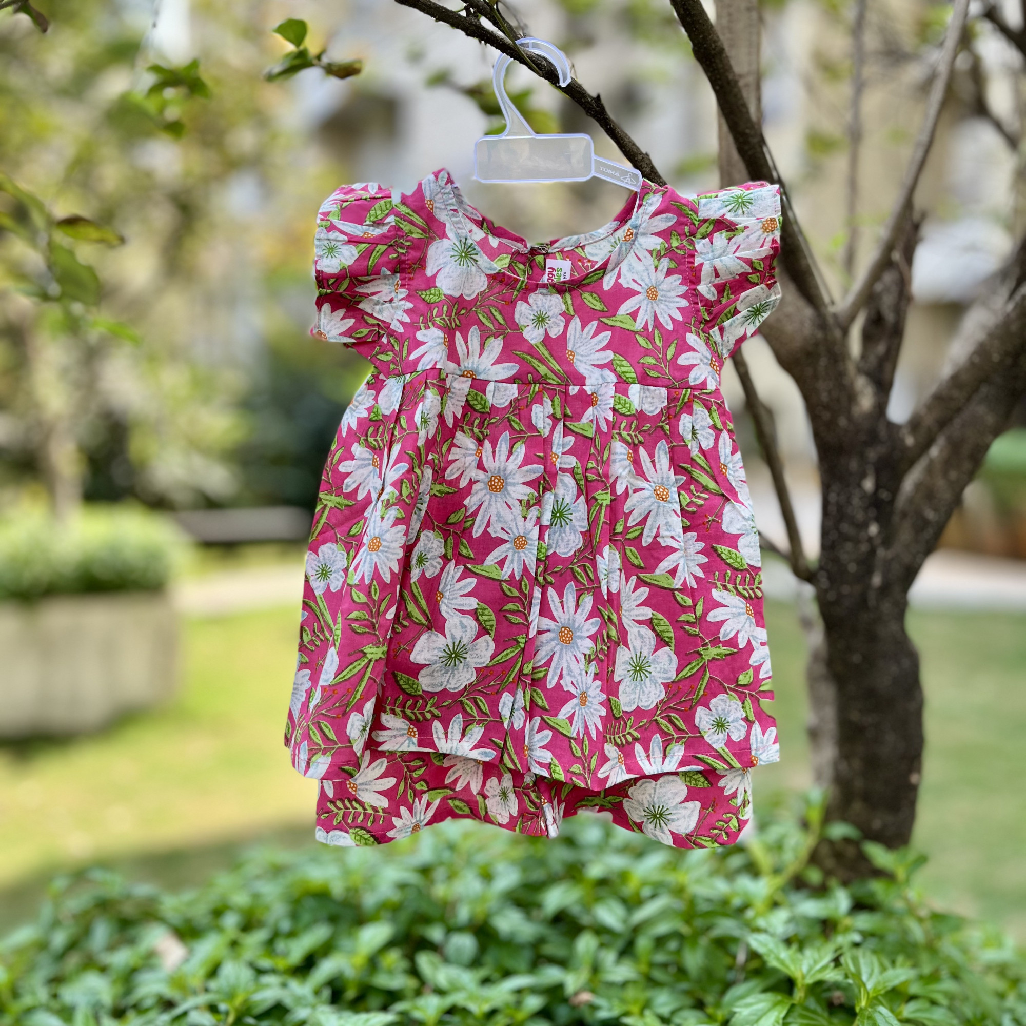 Pink Daisy Bloom Frock-Style Top and Shorts