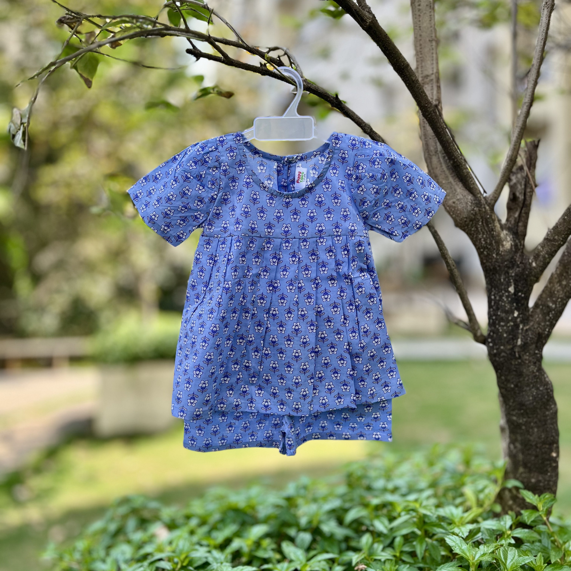 Sky Blossom Frock-Style Top and Shorts