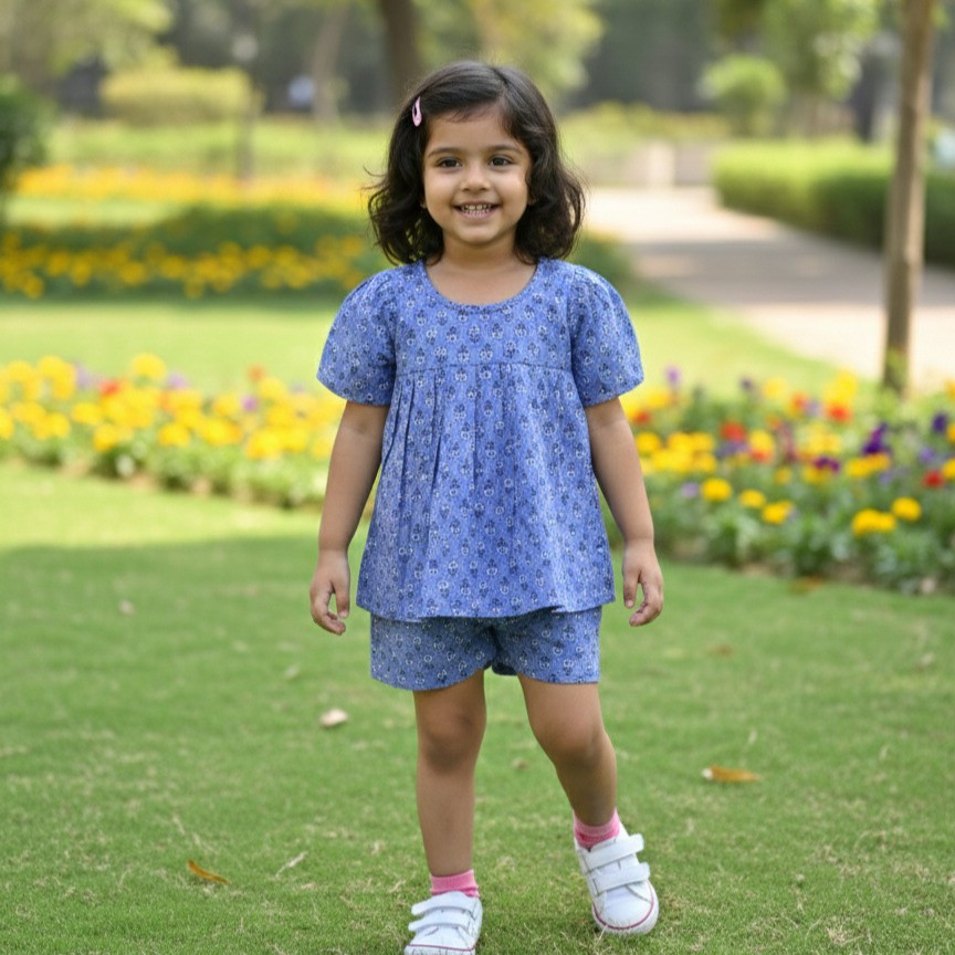 Sky Blossom Frock-Style Top and Shorts