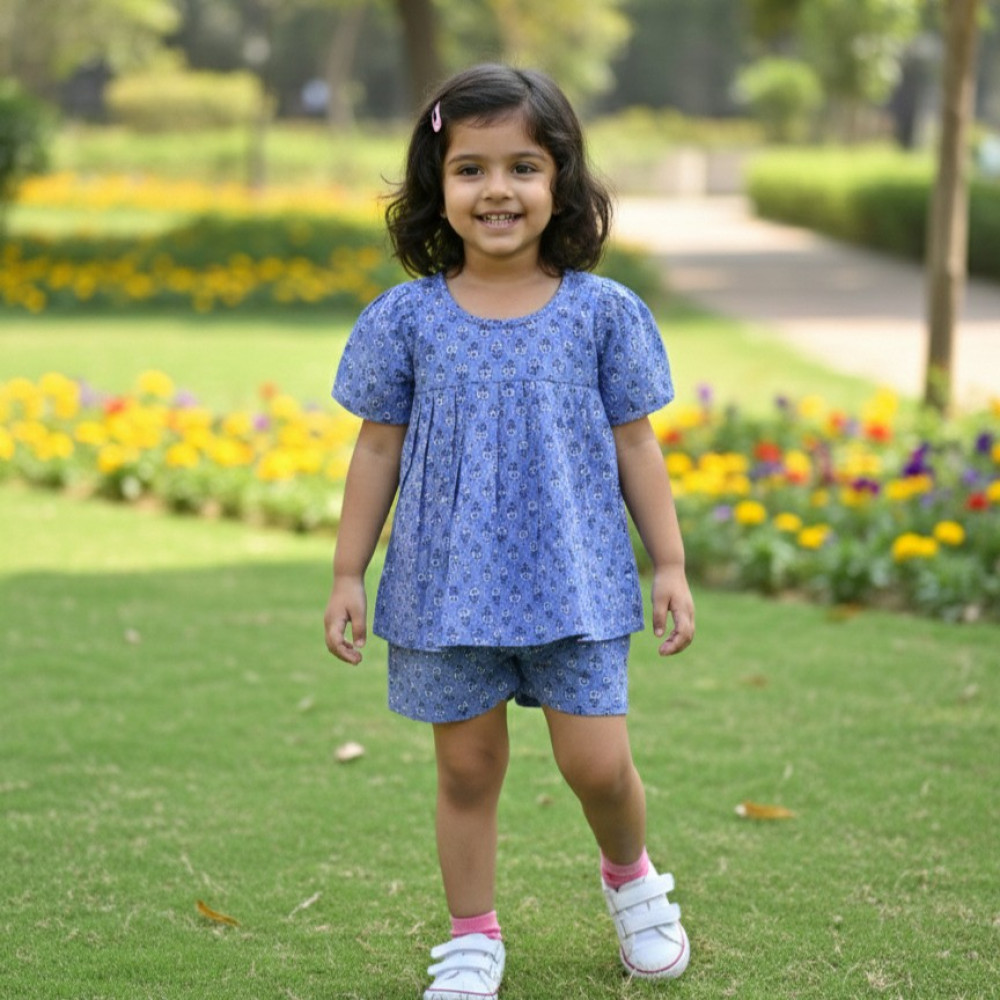 Image of Sky Blossom Frock-Style Top and Shorts
