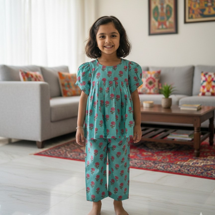 Little GulmoharPrint Frock-Style Top and Pants
