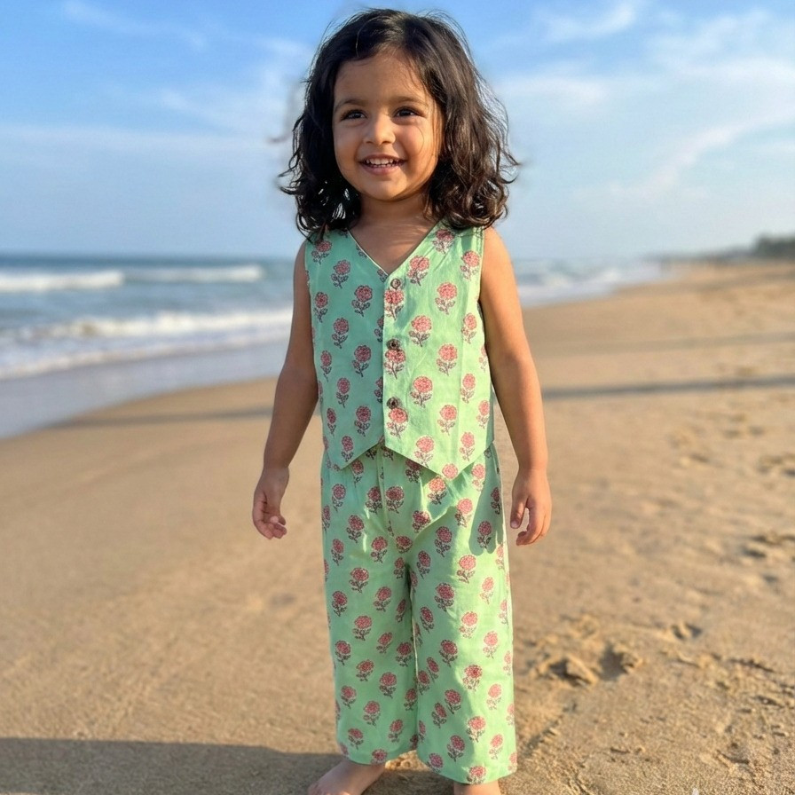 Summer Green Waistcoat and Pallazo Set