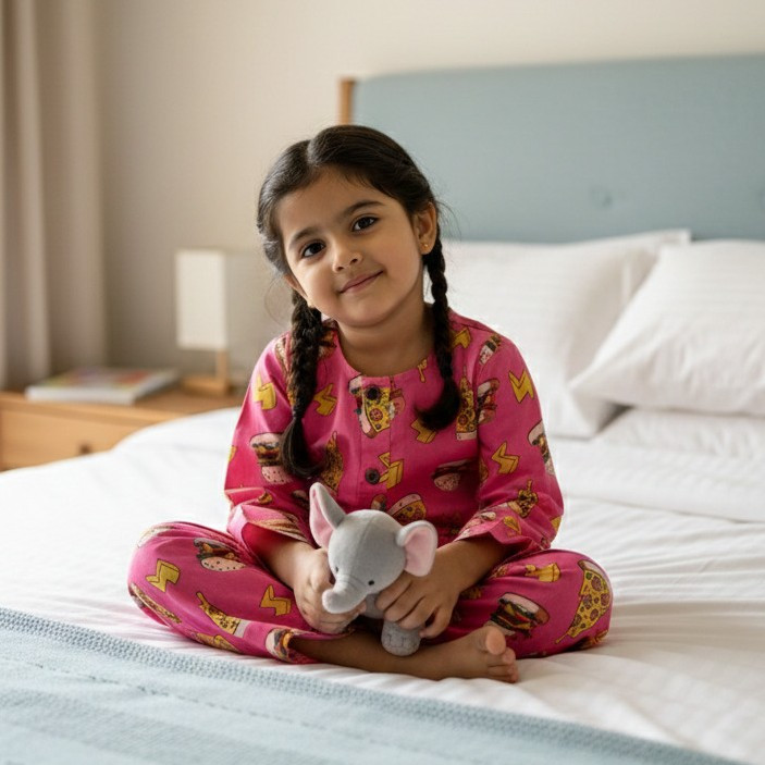 Pink Pizza Burger Print  Night Dress