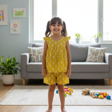 Spring Green Frock-Style Top and Shorts