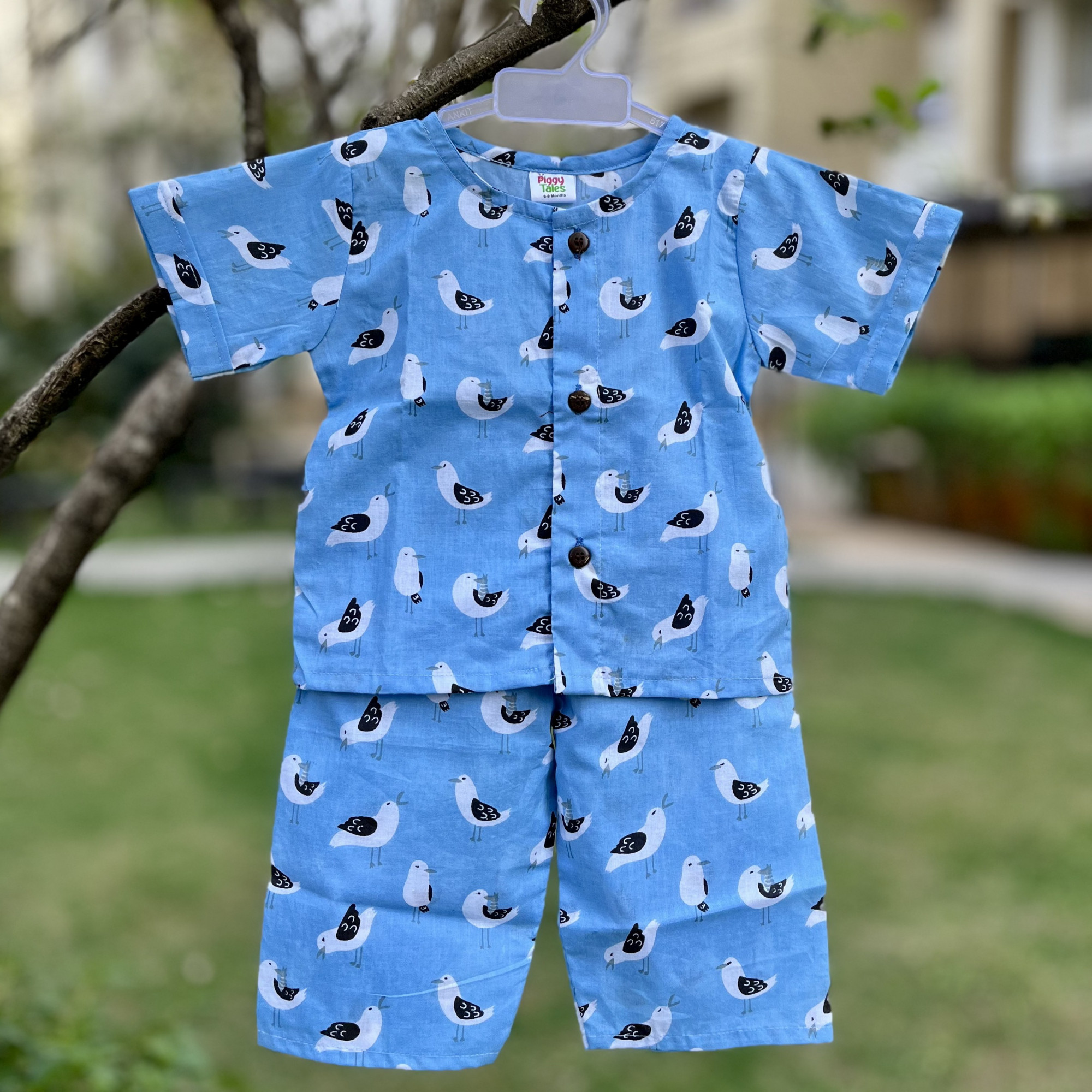 Sky Blue Birdie Print Night Dress