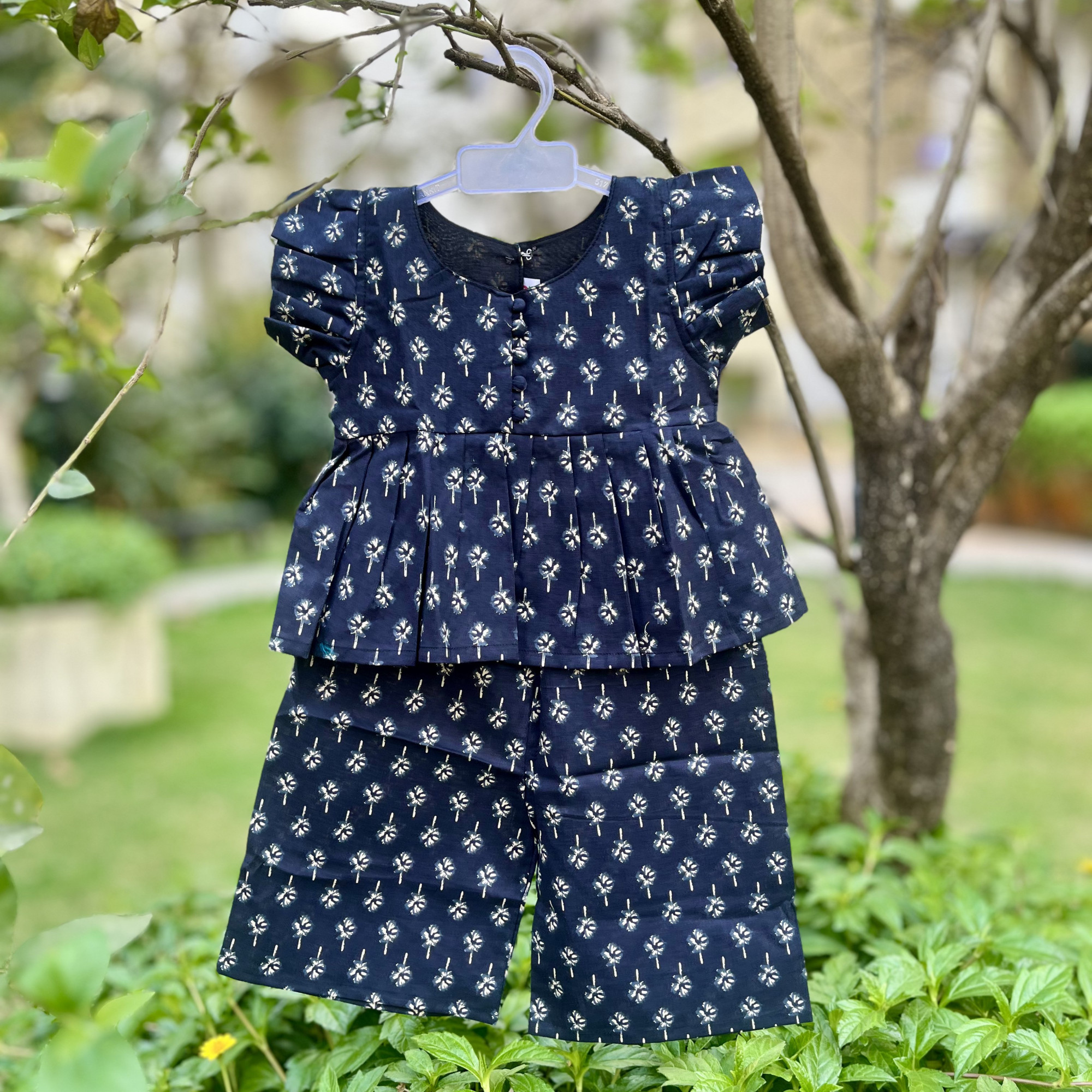 Black Floral Print Pallazo Set