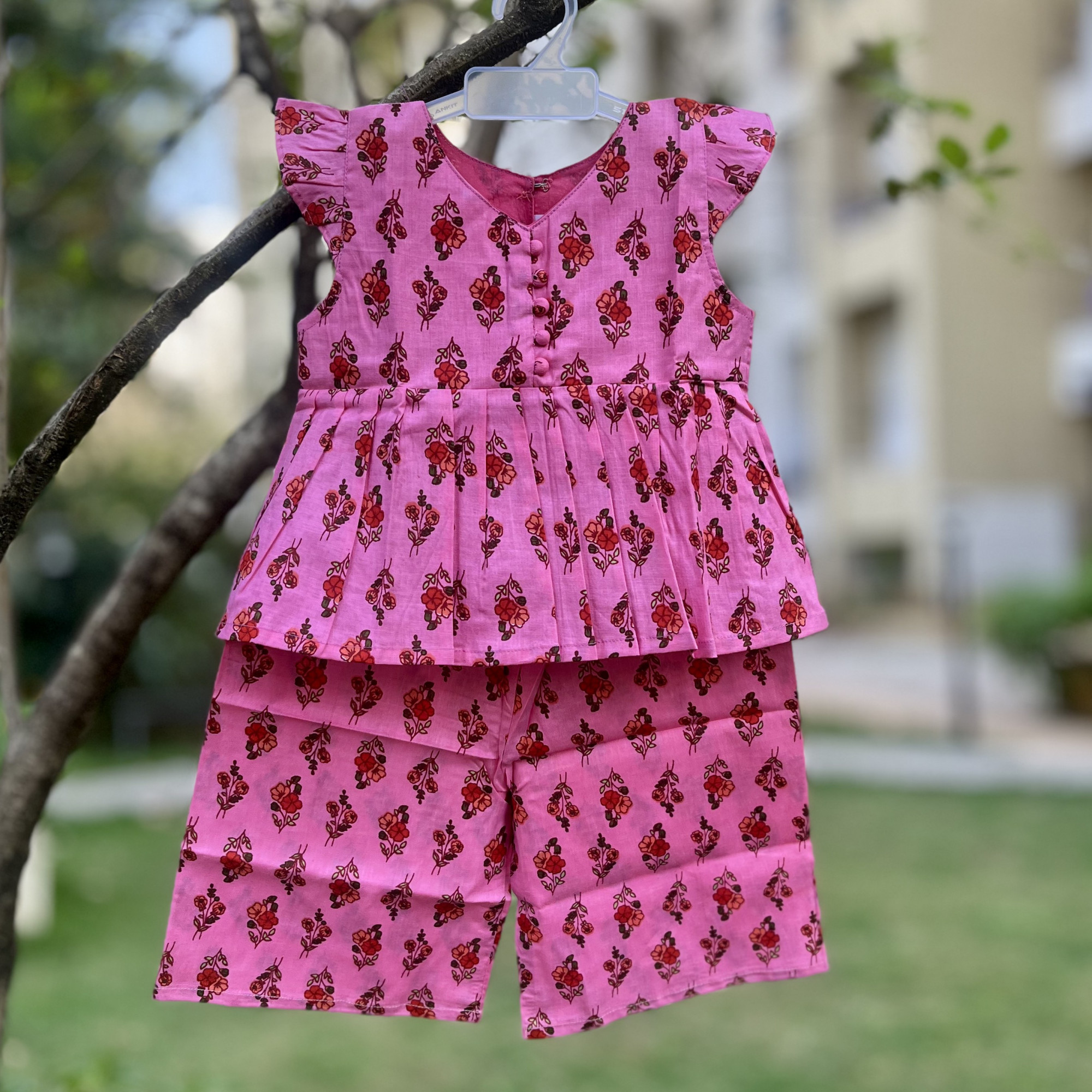 Orchid Pink Floral Print Pallazo Set