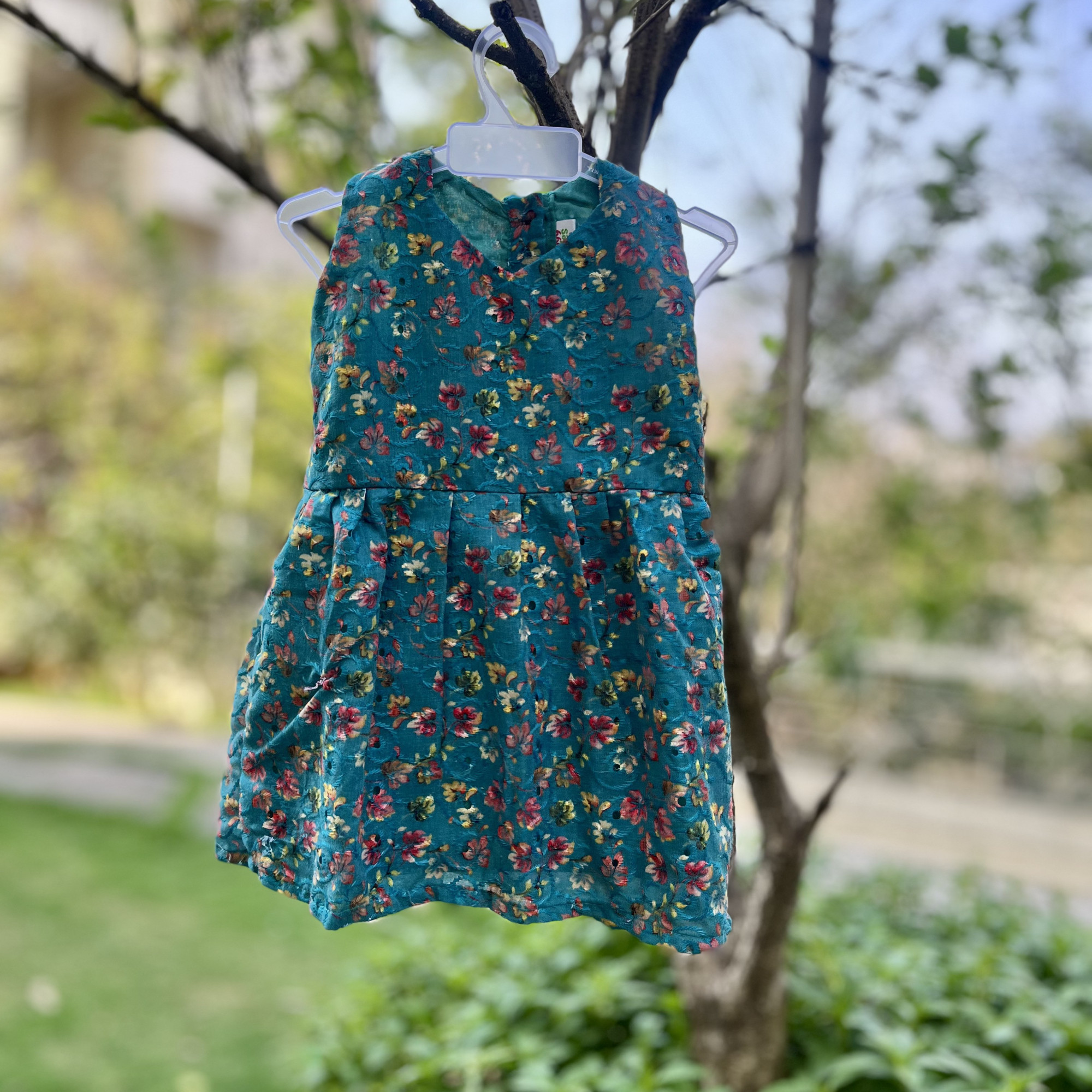 Dark Teal Floral Cotton Hakoba Frock