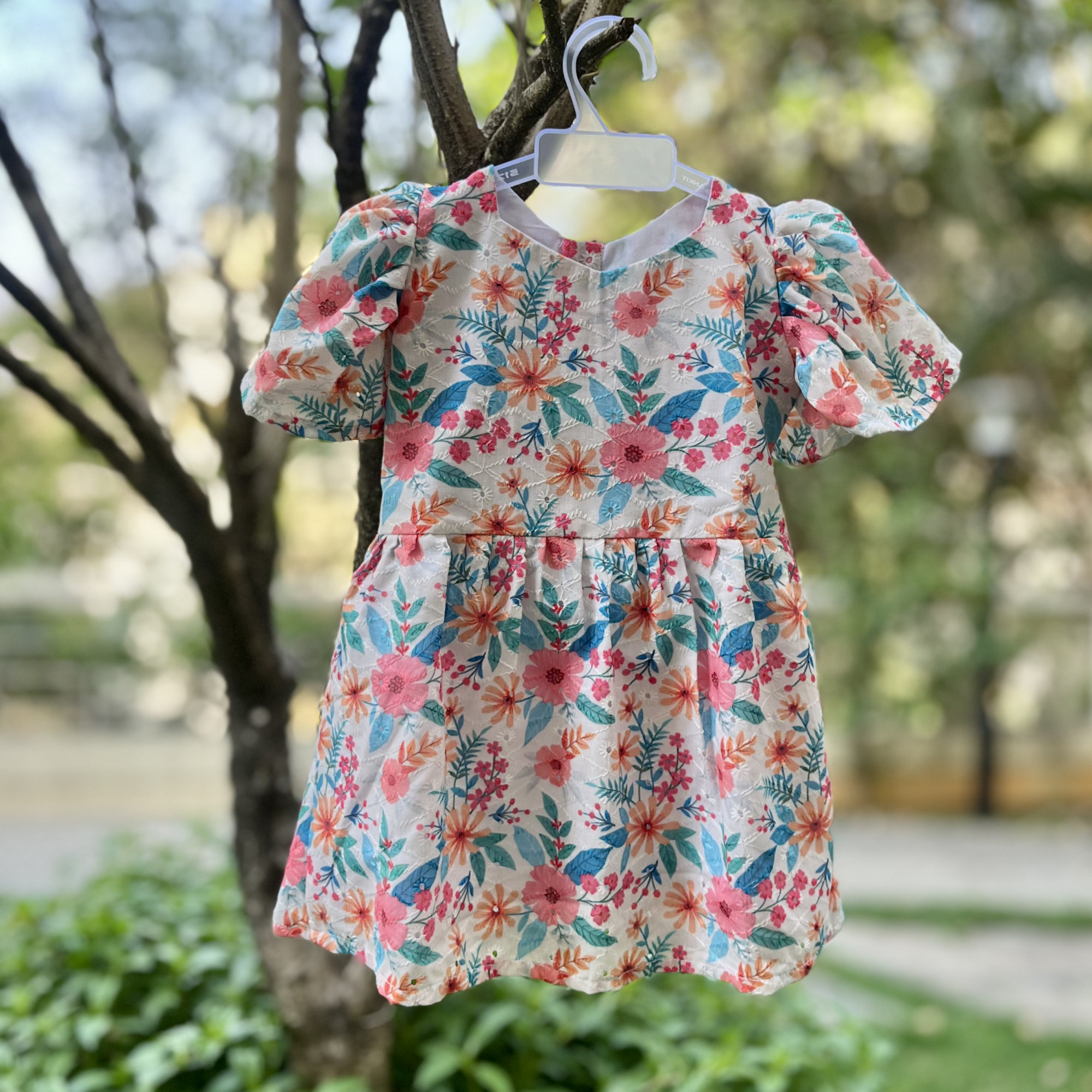 White Floral Cotton Hakoba Frock