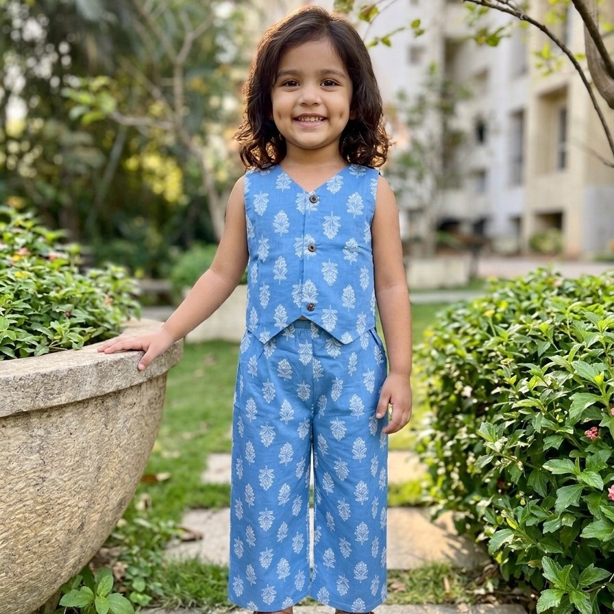 BlueBloom Waistcoat and Pallazo Set
