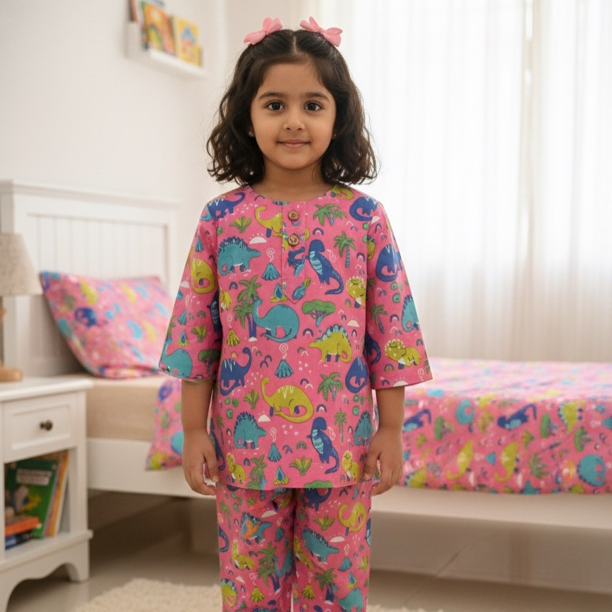 Pink Dino Print Night Dress