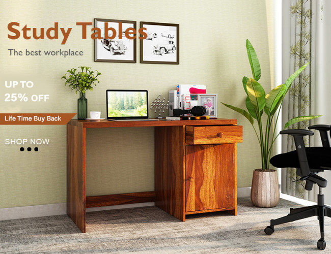 Buy Comfort Study Table With Storage (Teak Finish) Online in India ...