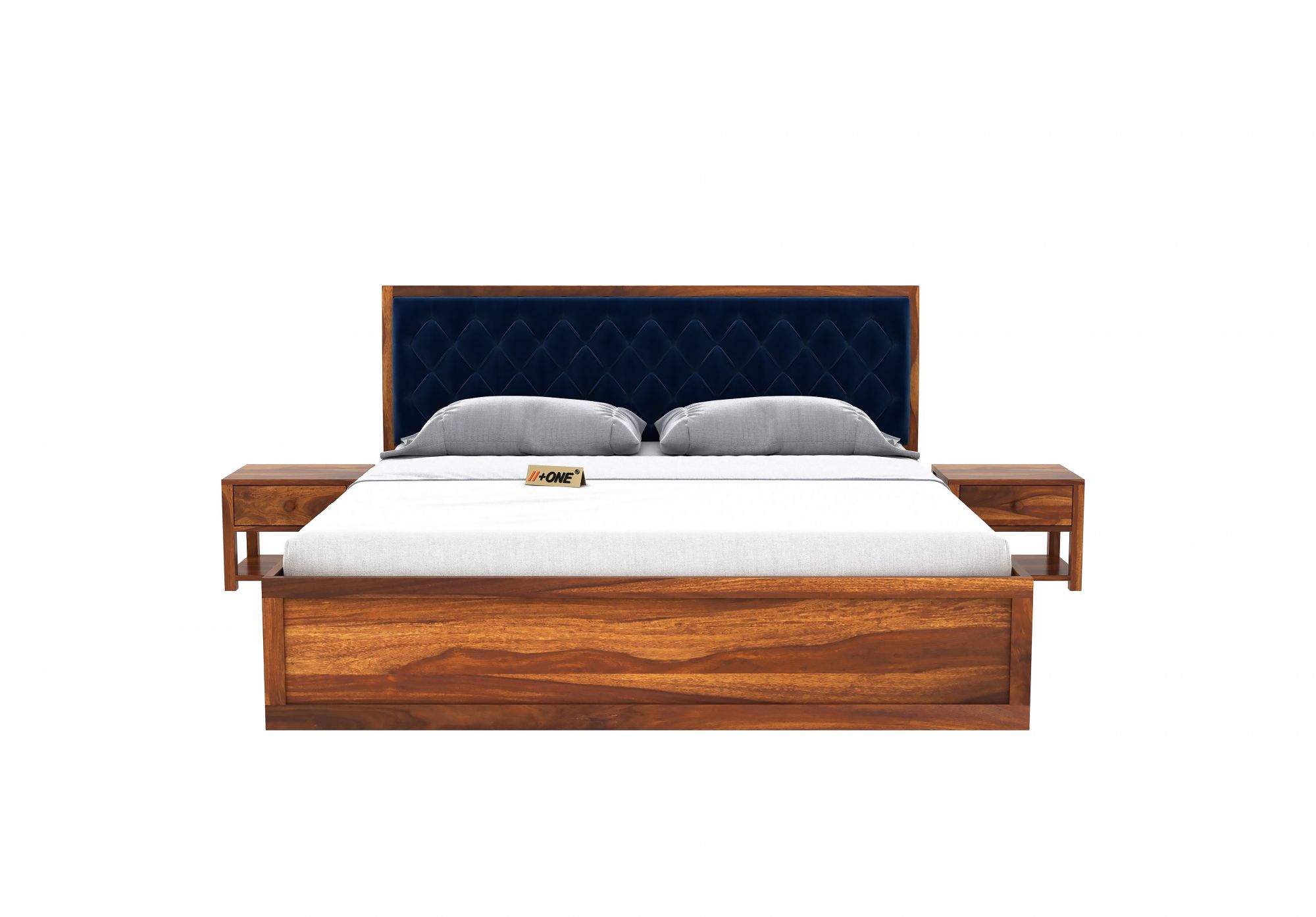 Aria Cushioned Indigo Blue Bed With Hydraulic Storage