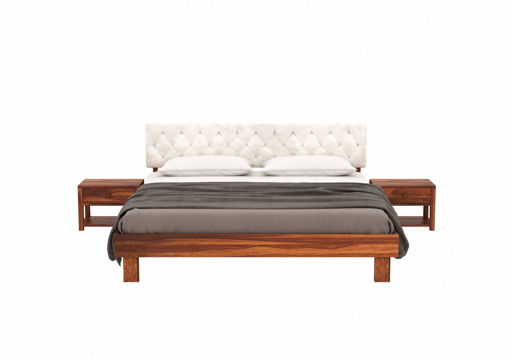 Rota Cream Sheesham Wood Bed Without Storage