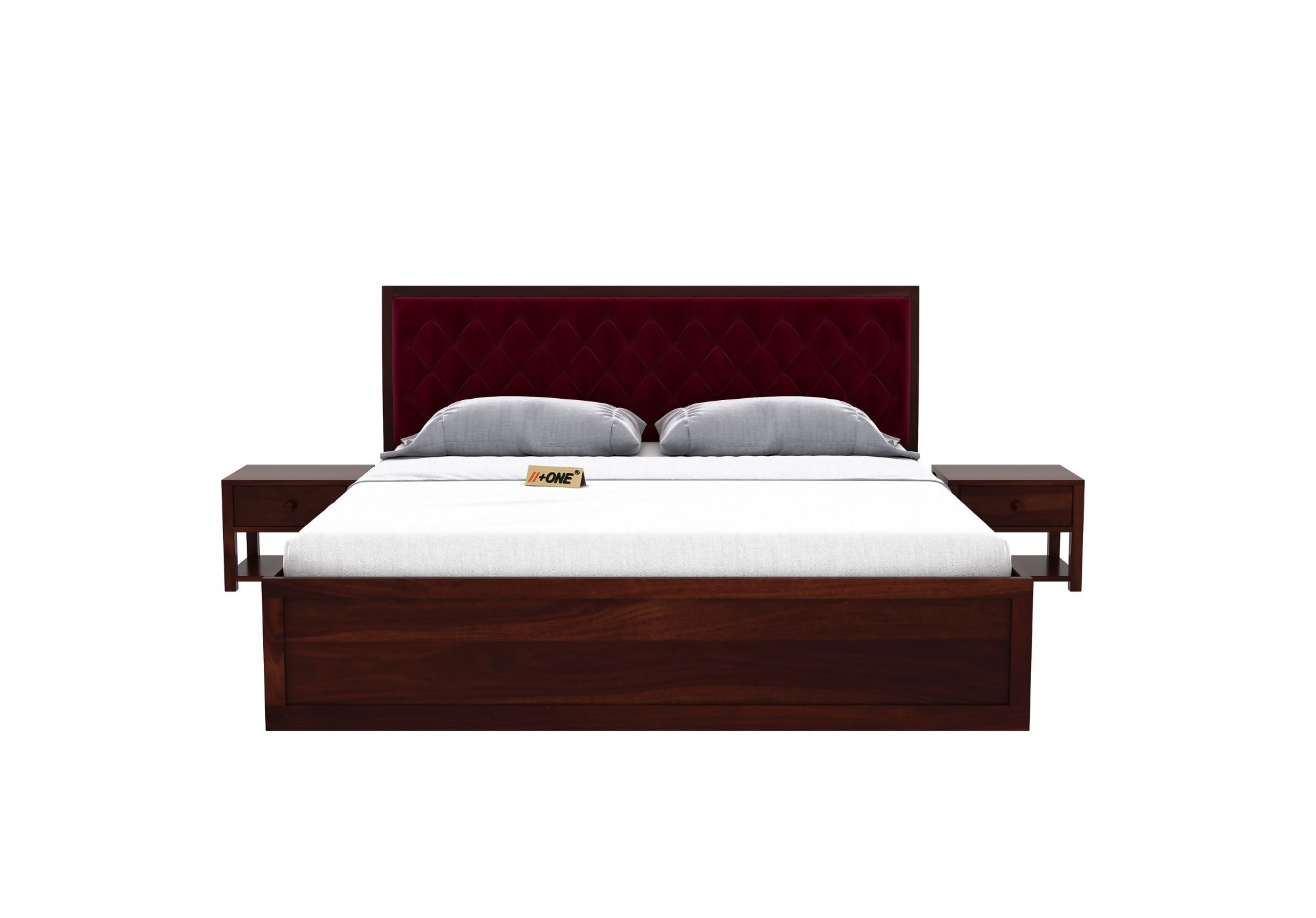 Aria Cushioned Pomegranate Bed With Hydraulic Storage King Size Teak Finish