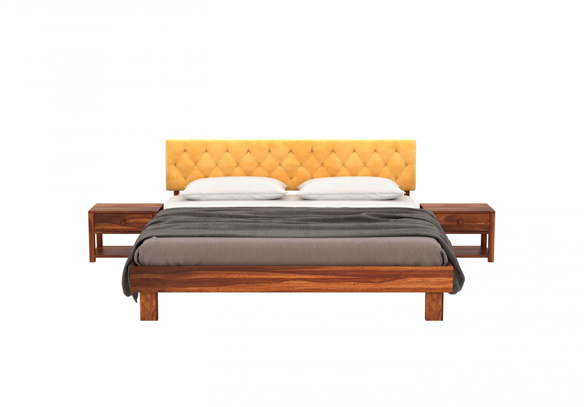Rota Yellow Sheesham Wood Bed Without Storage