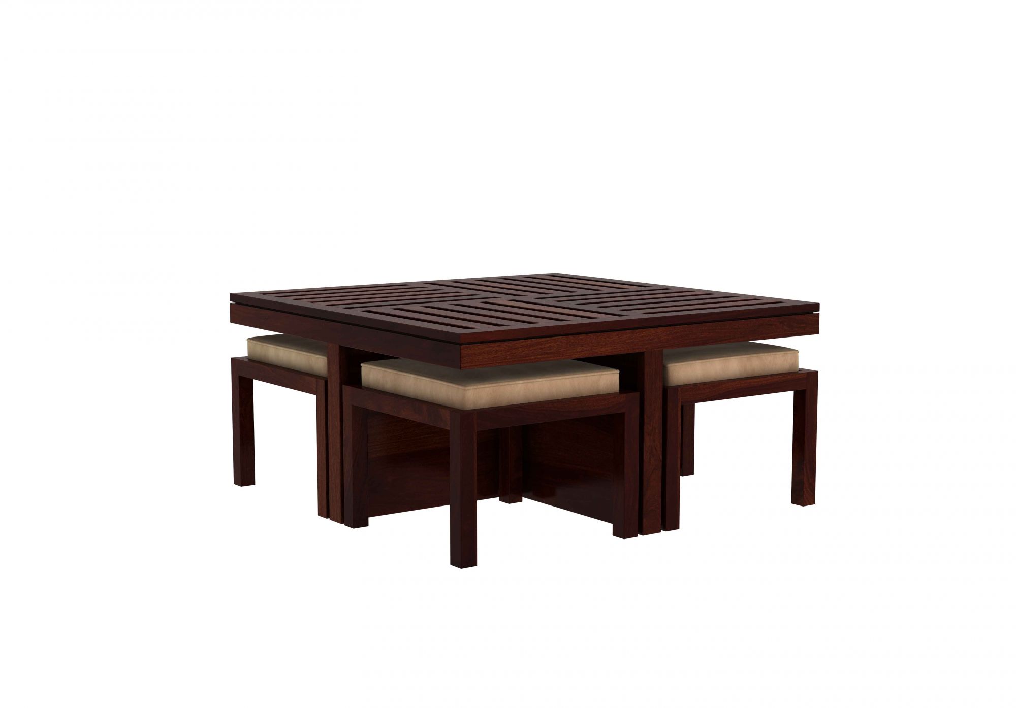 Grande Sheesham Wood Coffee Table with 4 Stools