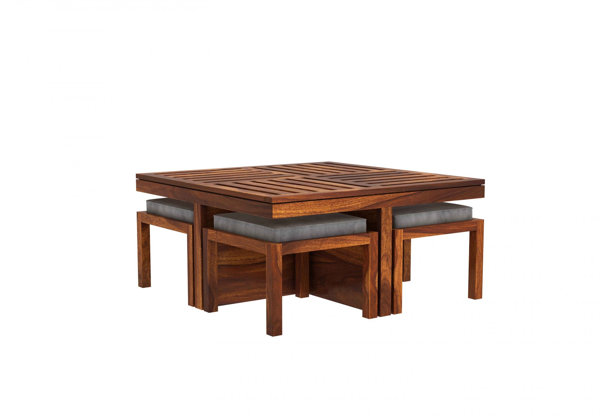 Grande Sheesham Wood Coffee Table with 4 Stools