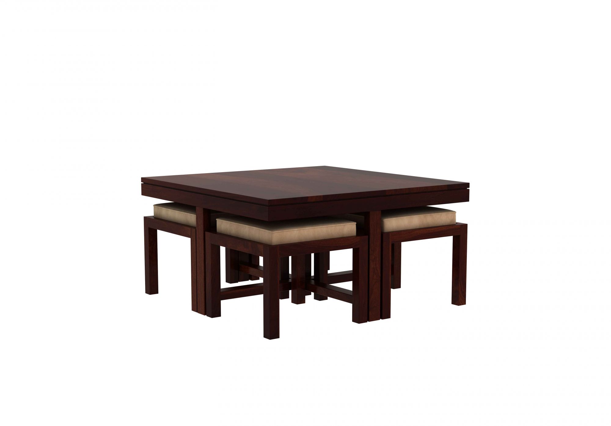 Timor Sheesham Wood Coffee Table with 4 Stool