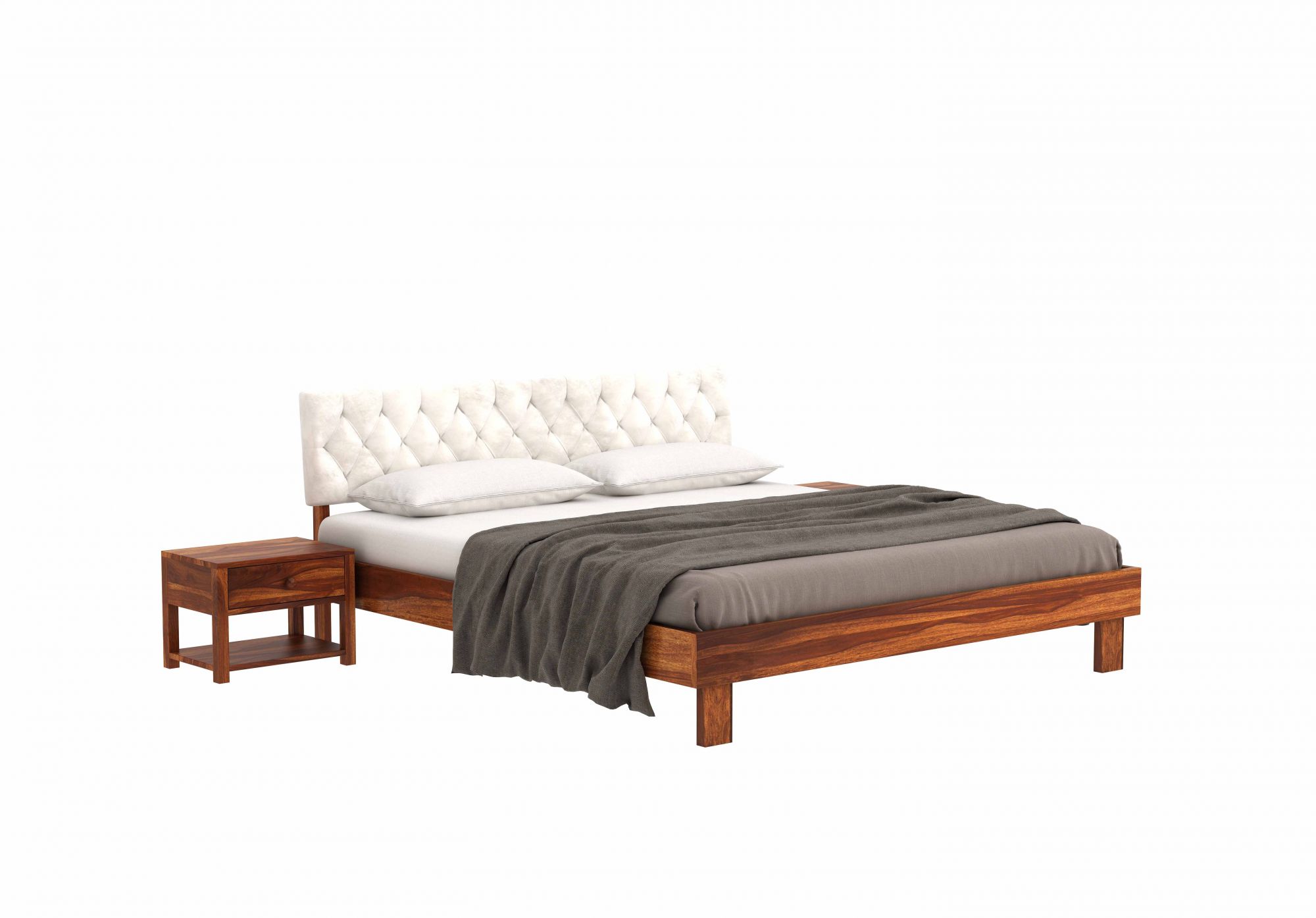 Rota Cream Sheesham Wood Bed Without Storage