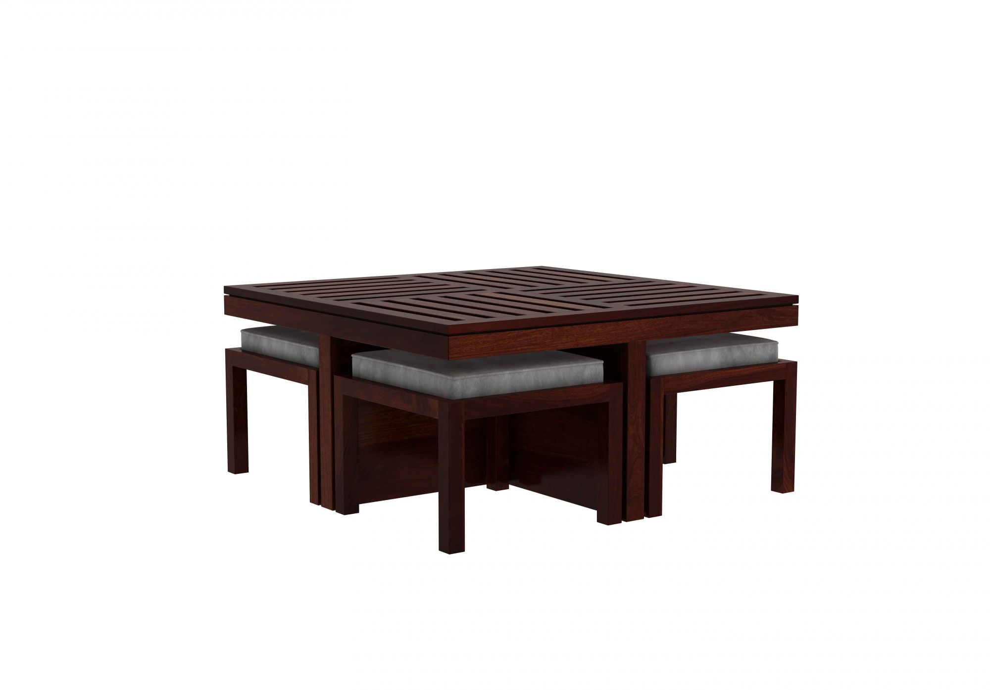 Grande Sheesham Wood Coffee Table with 4 Stools