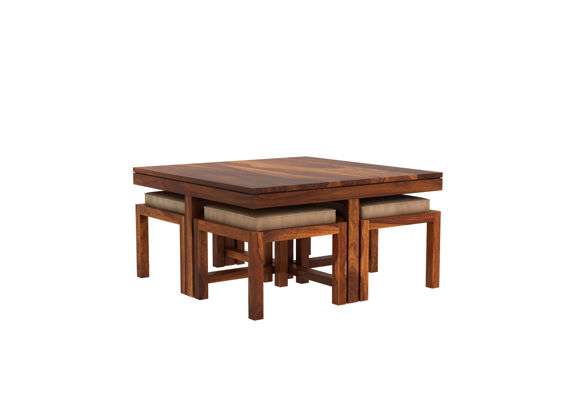 Timor Sheesham Wood Coffee Table with 4 Stools