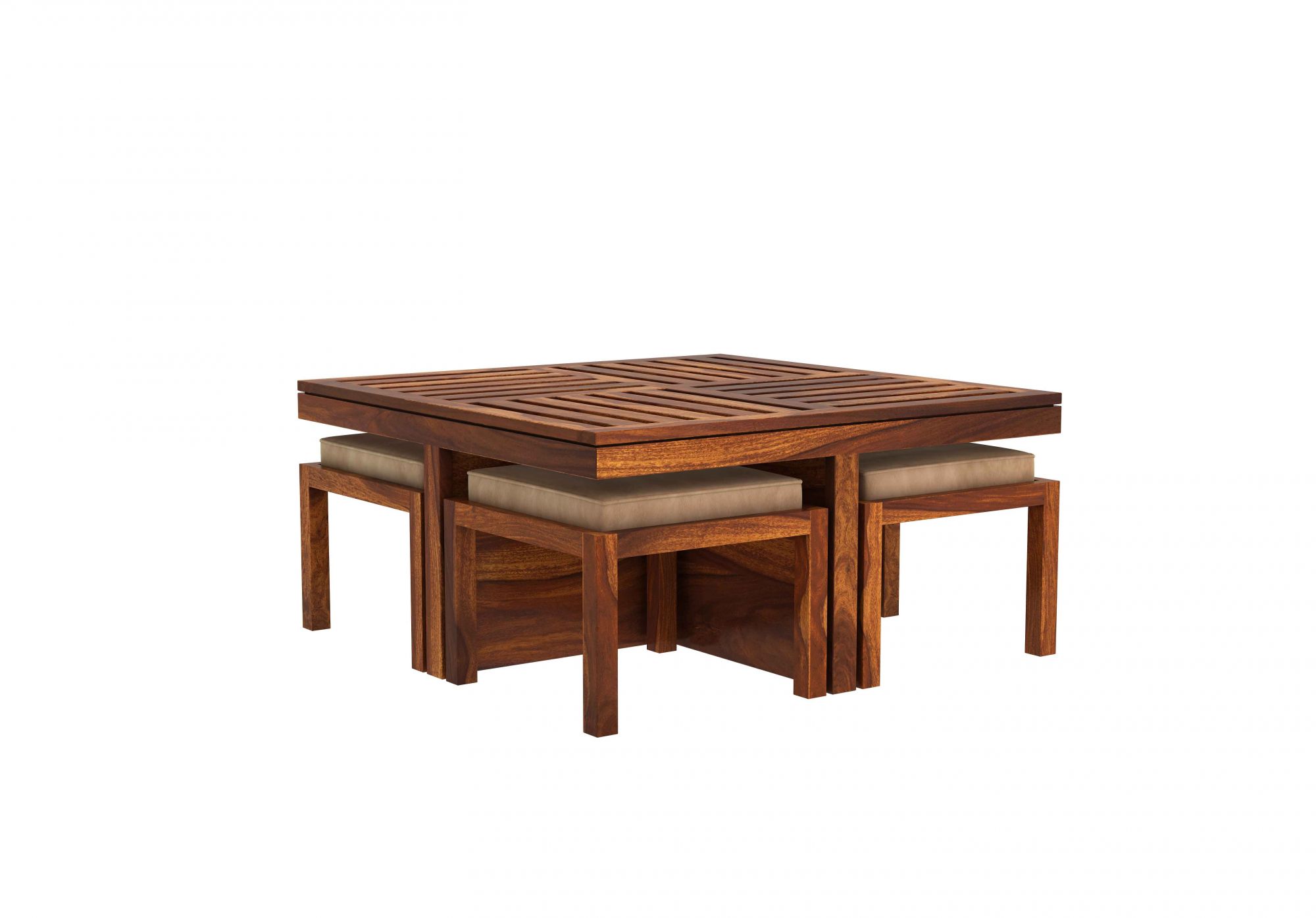 Grande Sheesham Wood Coffee Table with 4 Stools