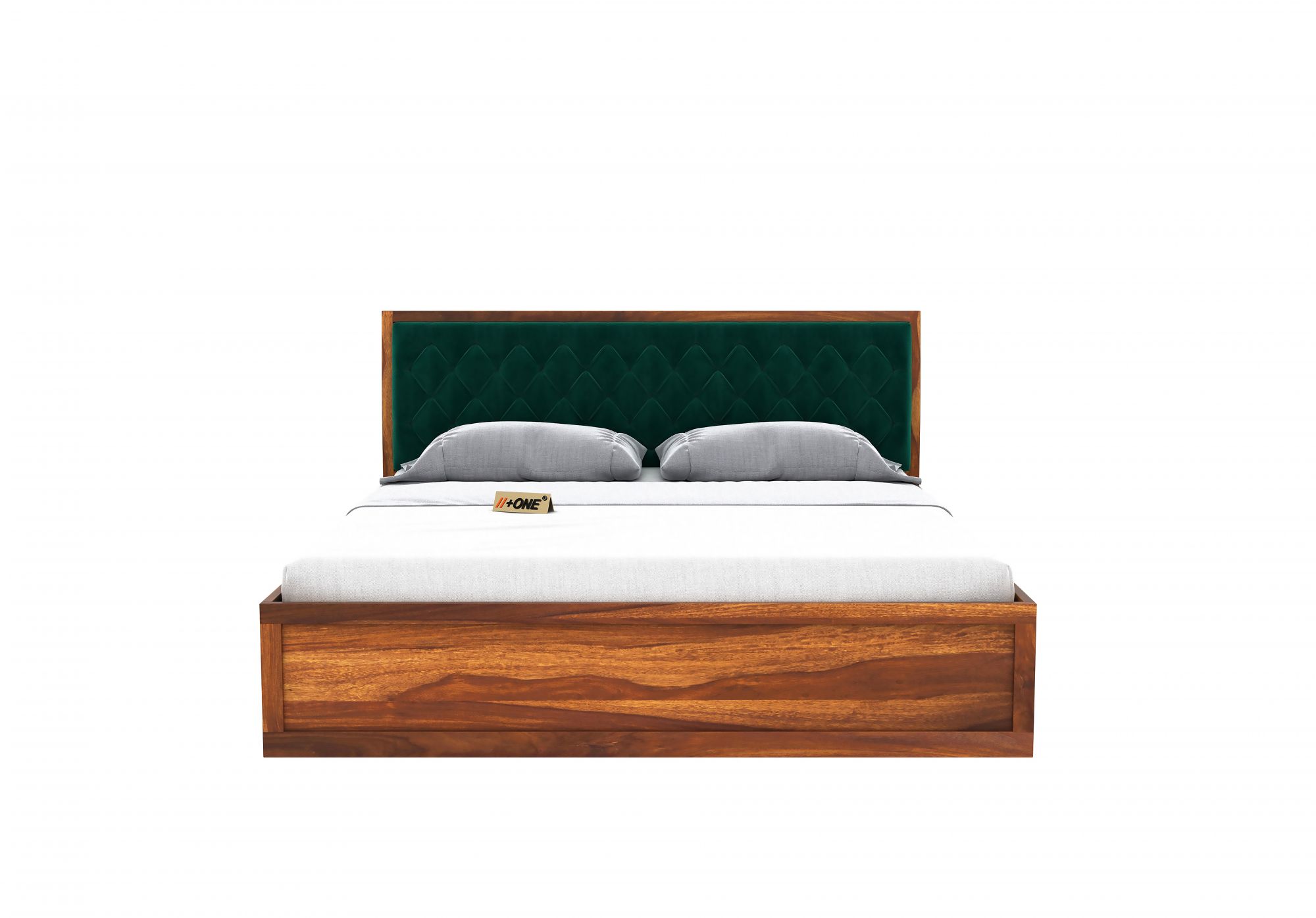 Aria Cushioned Emerald Green Bed With Hydraulic Storage