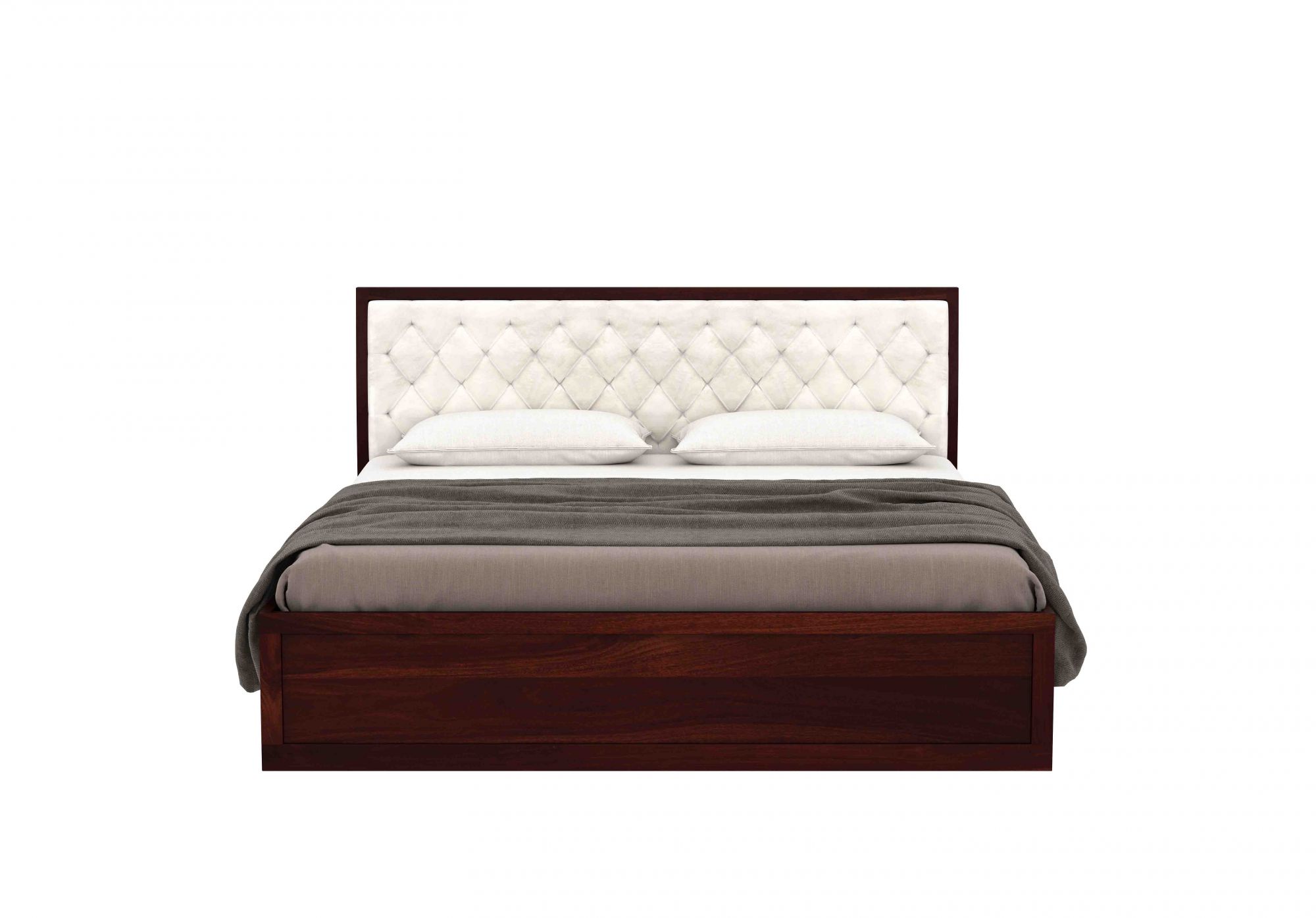 Aria Cushioned Cream Sheesham Wood Bed With Box Storage