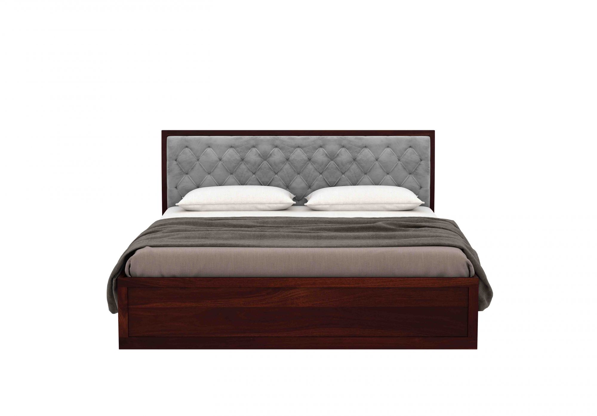 Aria Cushioned Grey Sheesham Wood Bed With Box Storage