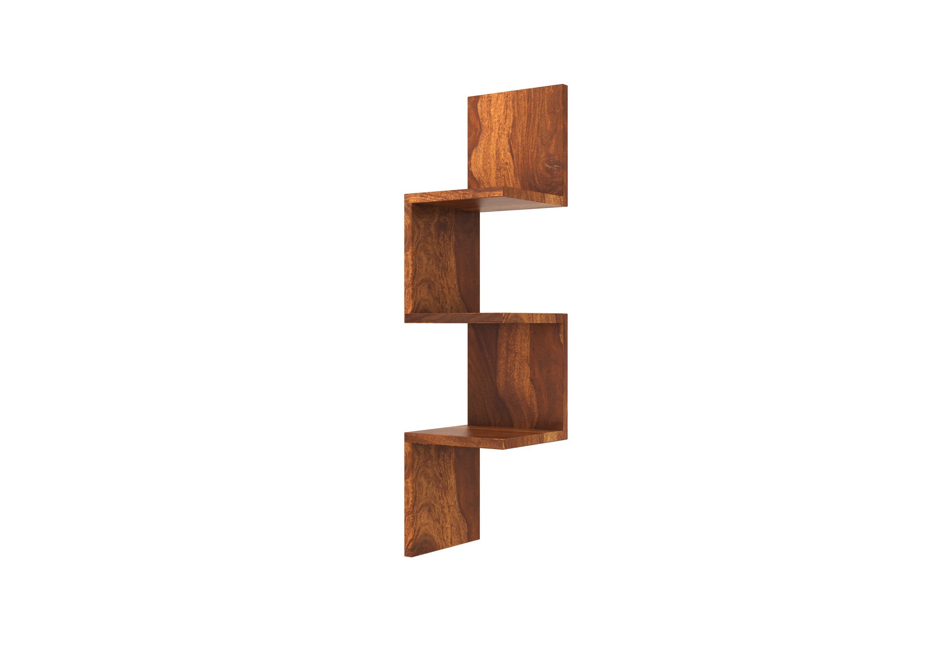 Zigzag Sheesham Wood Wall Shelves Teak finish