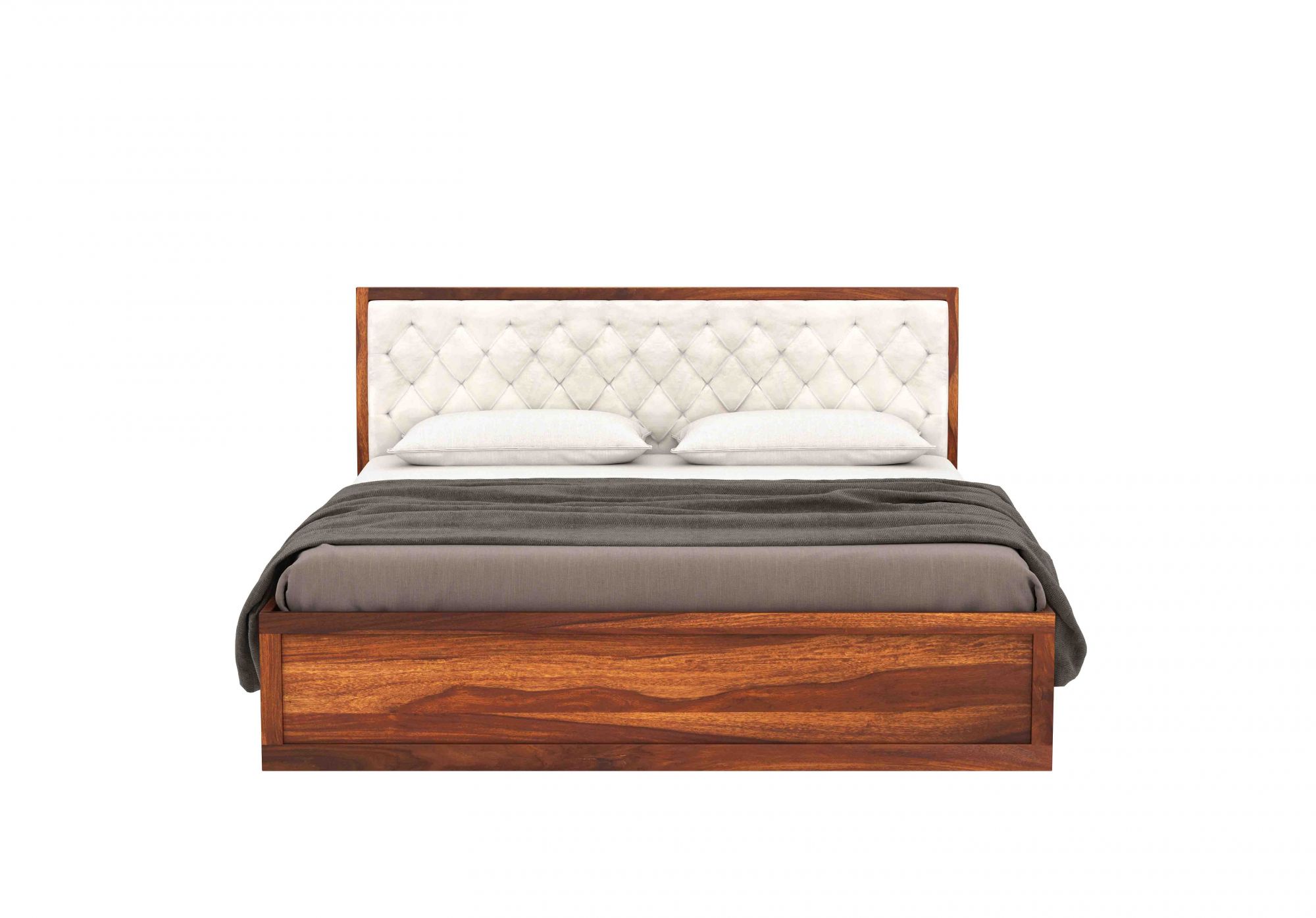 Aria Cushioned Cream Sheesham Wood Bed With Box Storage