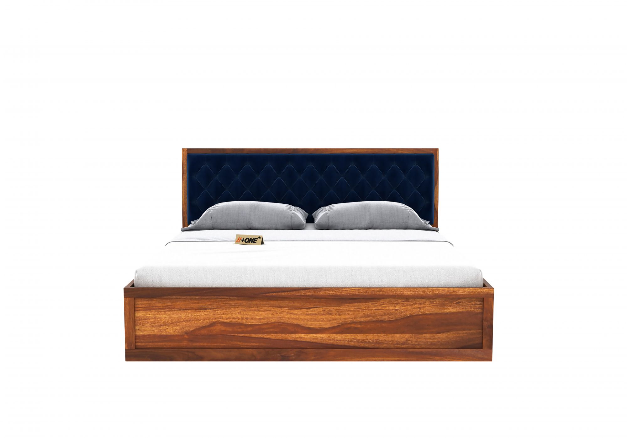 Aria Cushioned Indigo Blue Bed With Hydraulic Storage