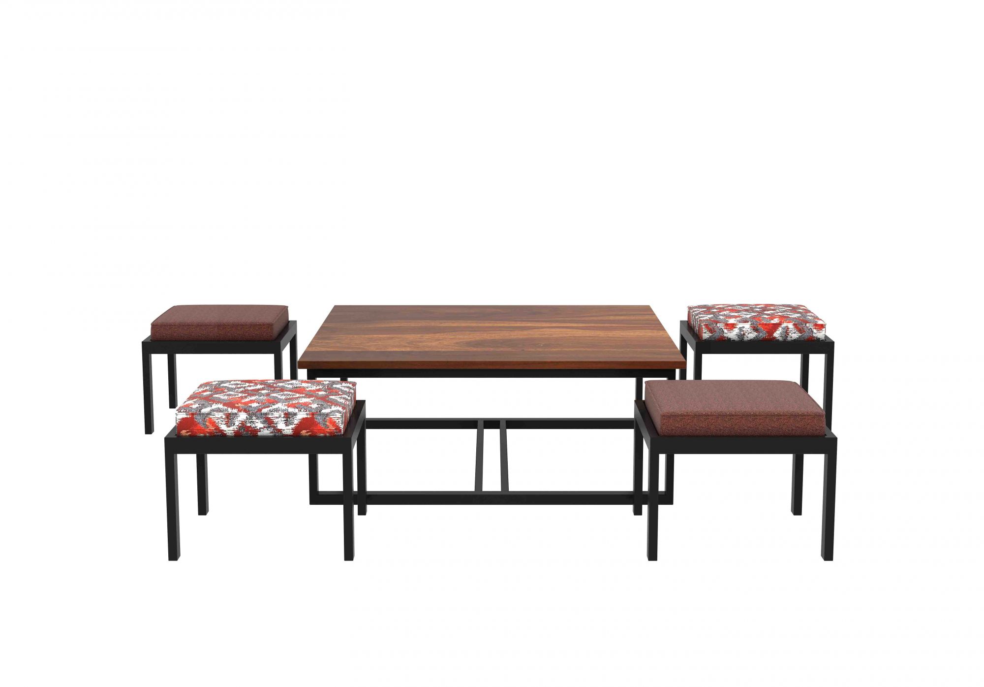 Falon 4 Stool Coffee Table-Brown - Teak