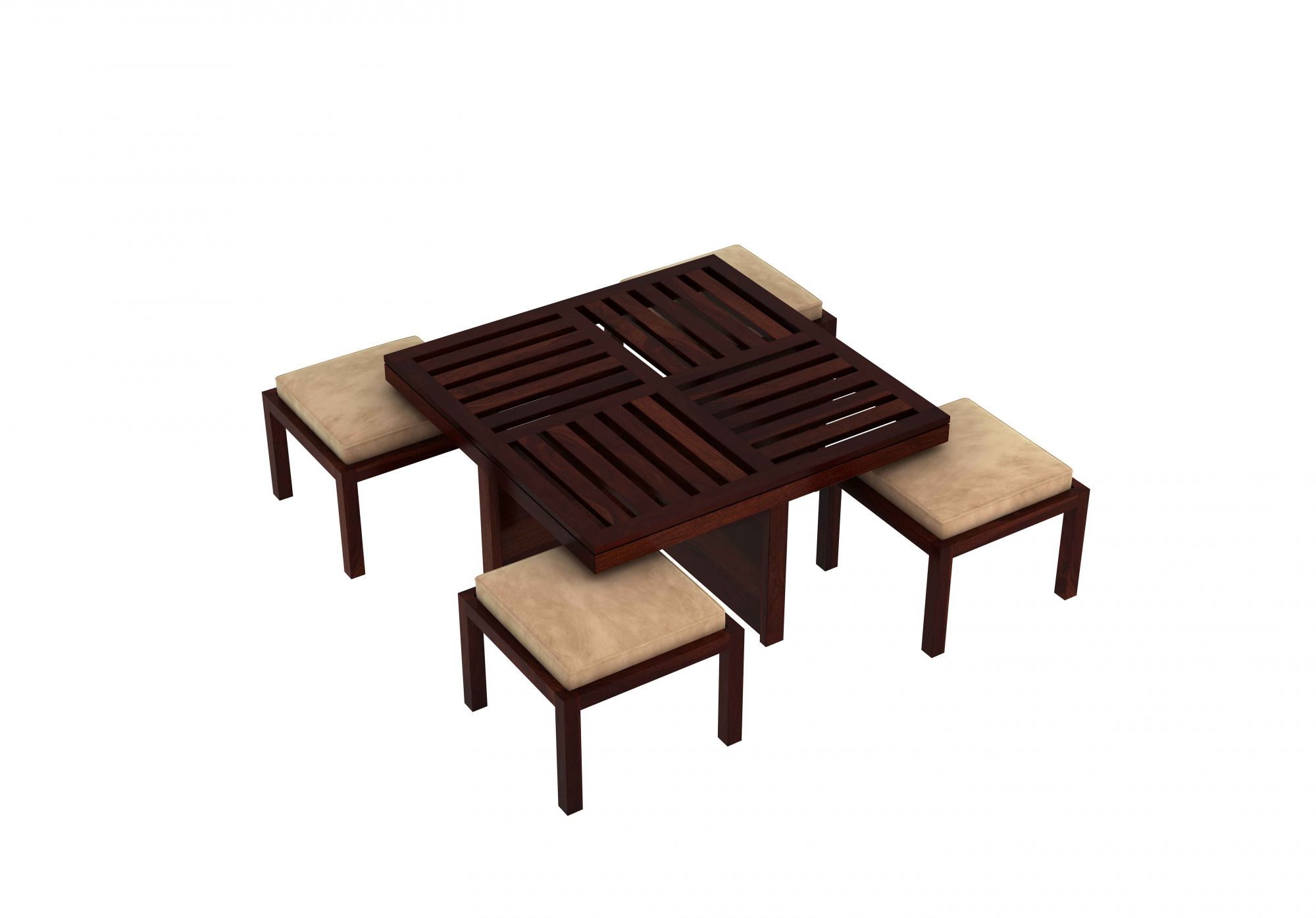 Grande Sheesham Wood Coffee Table with 4 Stools